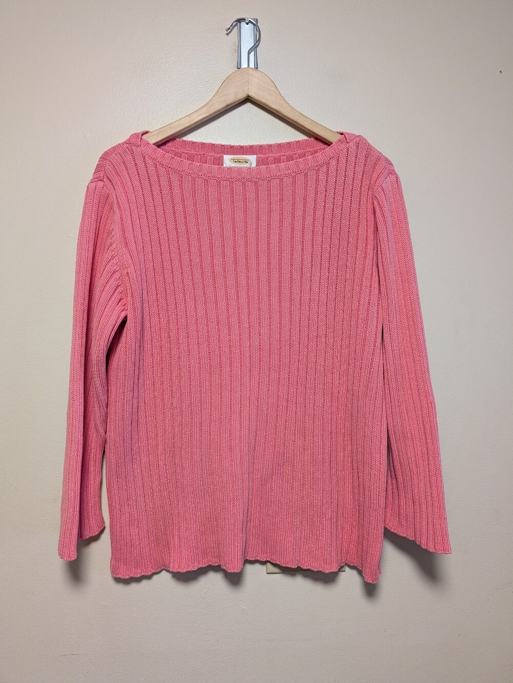 Talbots Pink Ribbed Cotton Boat Neck Sweater Size Large